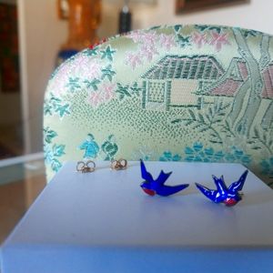 Enamel Swallow bird earrings studs
